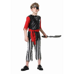 Kids Children Pirates Black Striped Outfits Cosplay Costume Halloween Carnival Suit