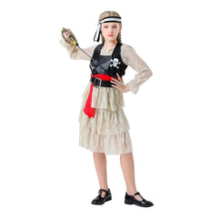 Kids Children Pirates Dress Vest Set Outfits Cosplay Costume Halloween Carnival Suit