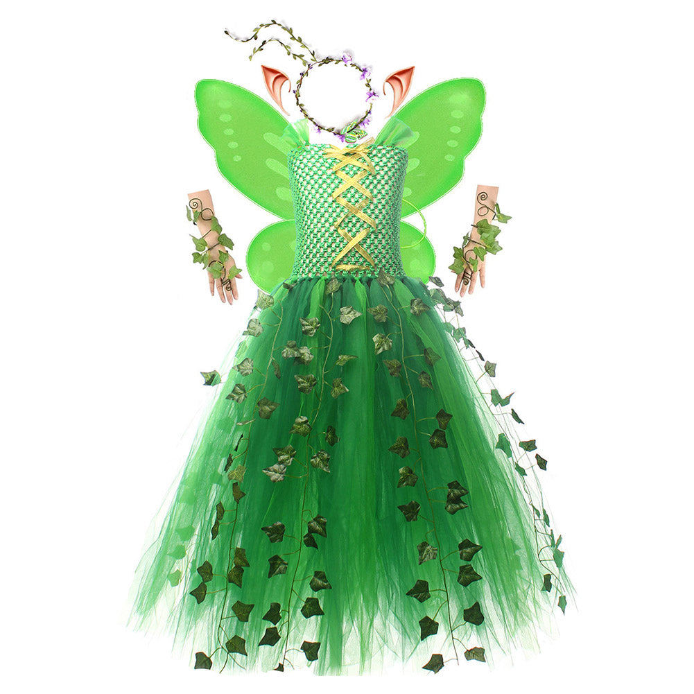 Kids Children Poison Ivy Green Tutu Dress Fairy Set Outfits Cosplay Costume 