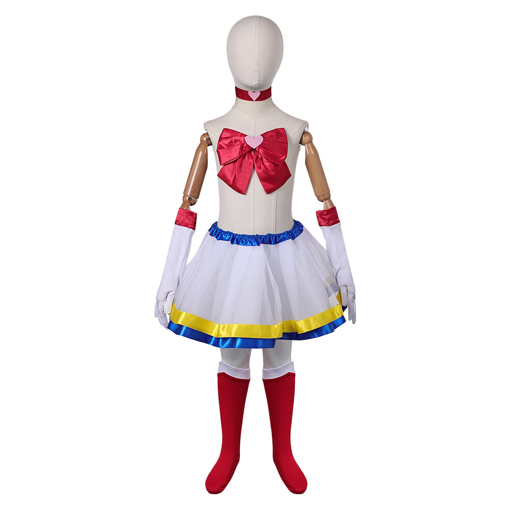 Kids Children Sailor Moon Hino Rei Bow Tutu Skirt Set Outfits Cosplay Costume