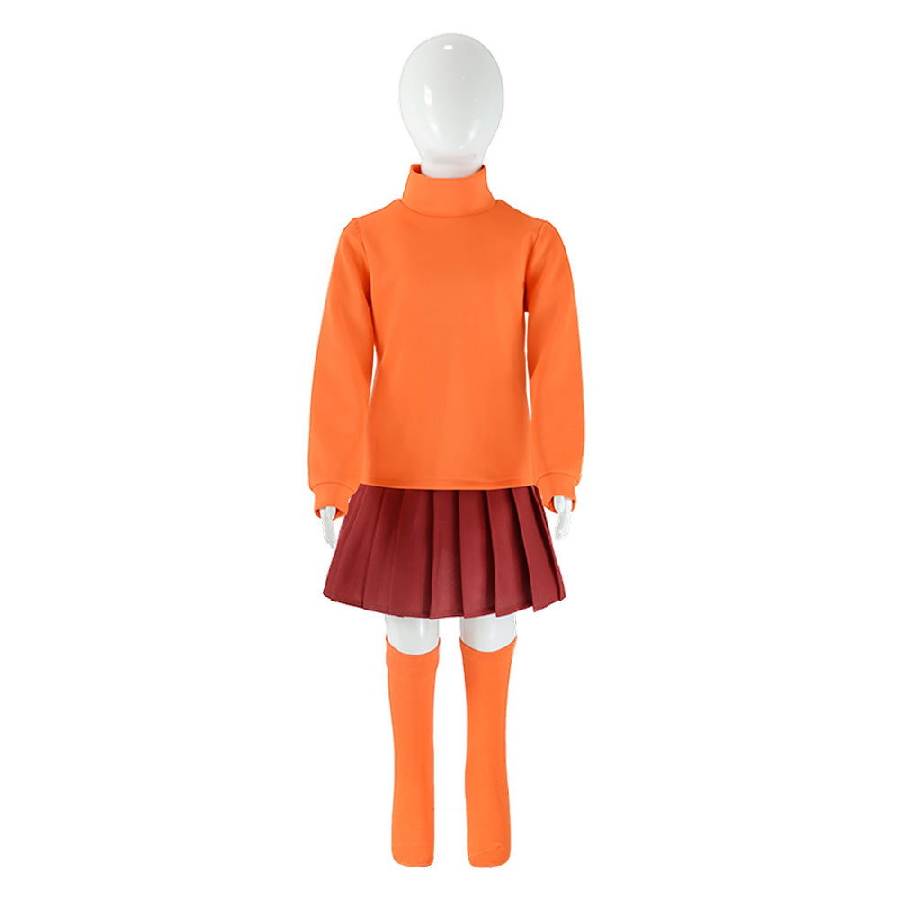 Kids Children SCOOBY-DOO Velma Orange Set Outfits Cosplay Costume 