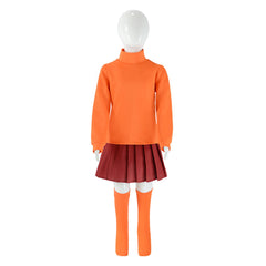 Kids Children SCOOBY-DOO Velma Orange Set Outfits Cosplay Costume 