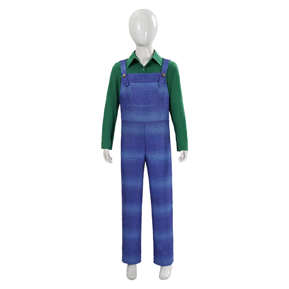 Kids Children The Super Mario Galaxy Movie (2026) Luigi Blue Overalls Set Outfits Cosplay Costume