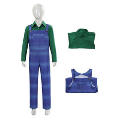 Kids Children The Super Mario Galaxy Movie (2026) Luigi Blue Overalls Set Outfits Cosplay Costume
