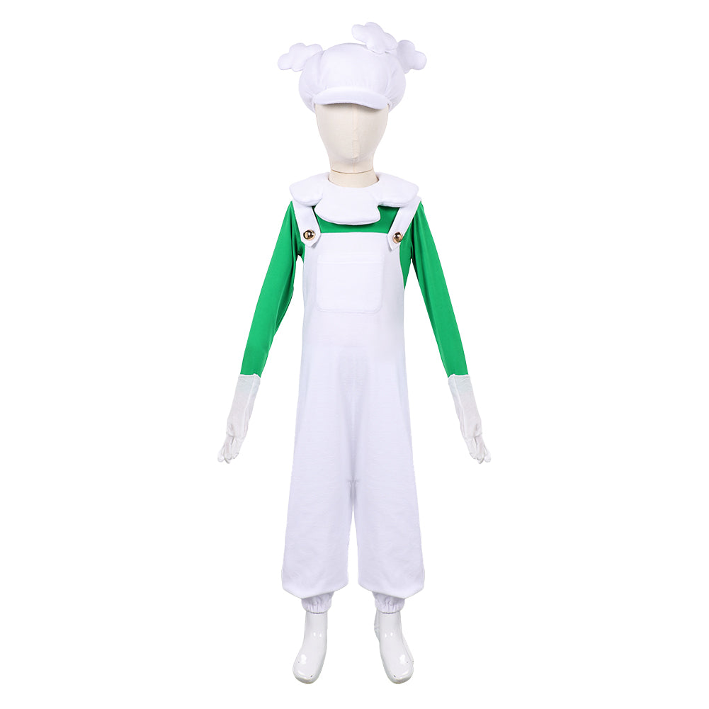 Kids Children The Super Mario Galaxy Movie (2026) Luigi White Plush Hat Jumpsuit Outfits Cosplay Costume