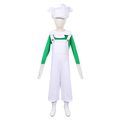 Kids Children The Super Mario Galaxy Movie (2026) Luigi White Plush Hat Jumpsuit Outfits Cosplay Costume