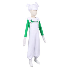Kids Children The Super Mario Galaxy Movie (2026) Luigi White Plush Hat Jumpsuit Outfits Cosplay Costume