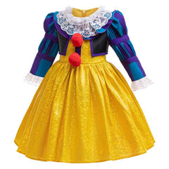 Kids Children TV It 1990 Pennywise Yellow Dress Outfits Cosplay Costume Halloween Carnival Suit 