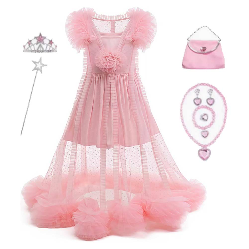 Kids Children Wicked Glinda Pink Dress Sleepwear Accessories Set Outfits Cosplay Costume 