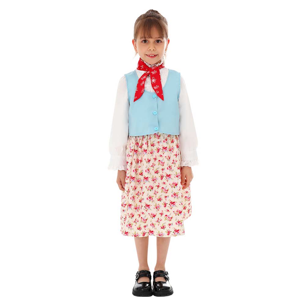 Kids Children World Book Day Red Floral Skirt Outfits Cosplay Costume Carnival Suit