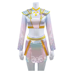 KPop Demon Hunters (2025) Zoey What It Sounds Like White Holographic Set Outfits Huntrix Cosplay Costume