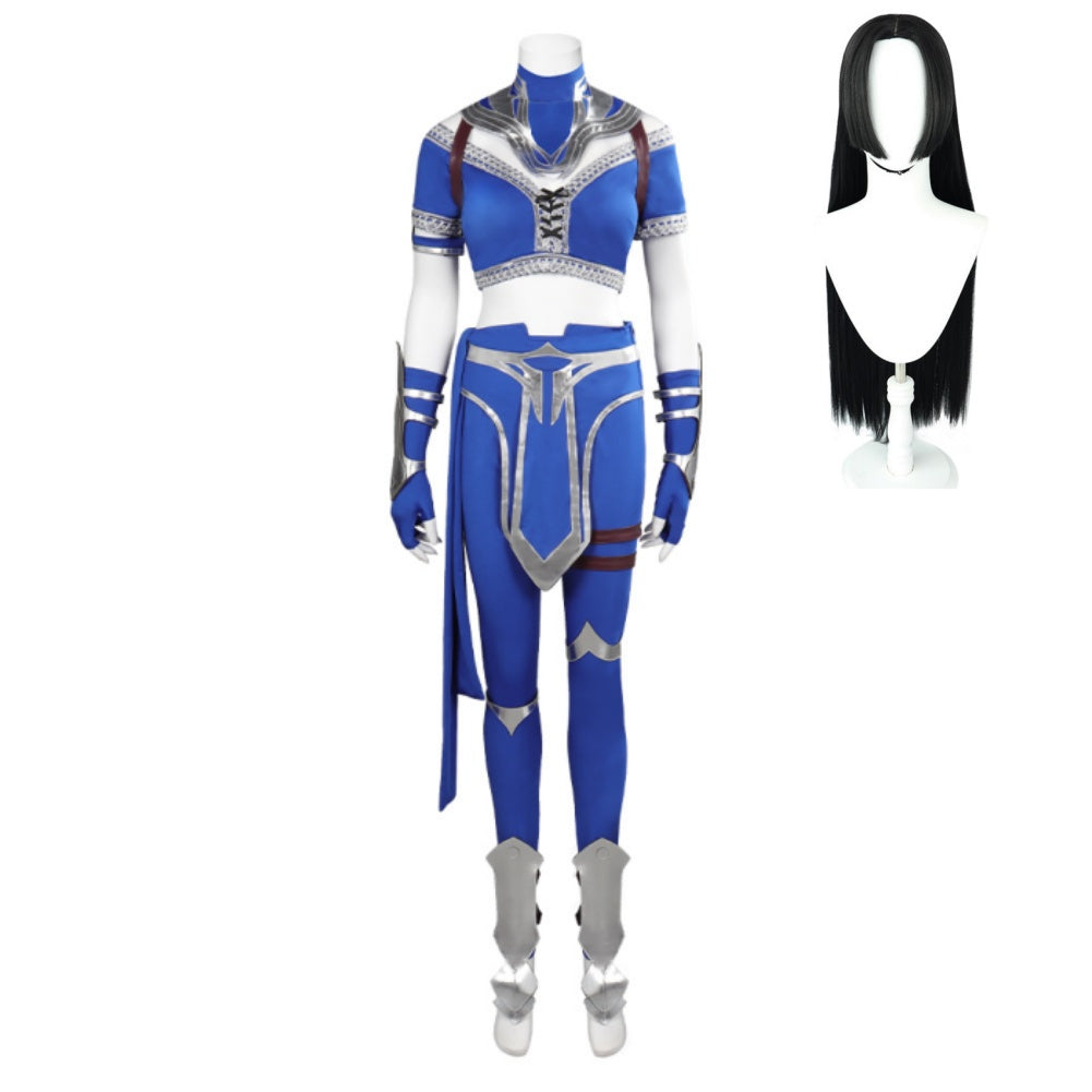 Game Mortal Kombat Kitana Blue Battle Outfit Cosplay Costume Suit