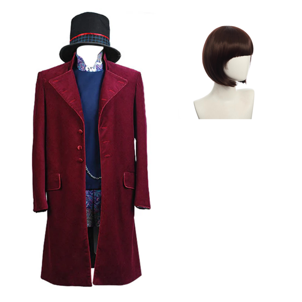 Movie Charlie And The Chocolate Factory Willy Wonka Red Costume Set Halloween Suit