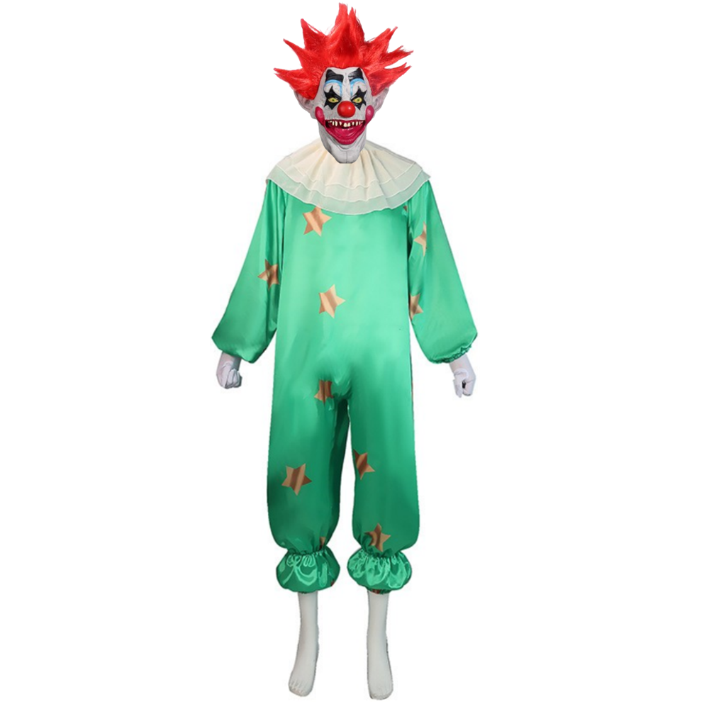 Killer Klowns From Outer Space Spikey Jumbo Cosplay Costume Green Jumpsuit Halloween Carnival Suit