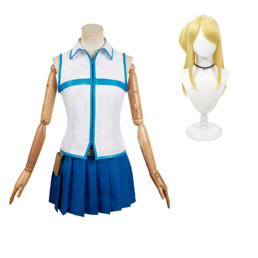 Anime Lucy Heartfilia Blue And White Dress Cosplay Costume Outfits Halloween Carnival Suit