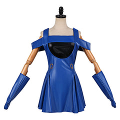 Lisa Lisa Blue Dress Red Scarf Set Outfits Cosplay Costume Halloween Suit 