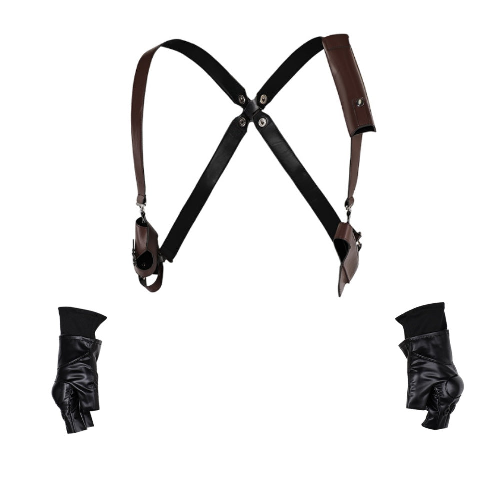 Resident Evil 4 Remake Leon S.Kennedy Black Gloves Suspenders Straps Cosplay Accessories Props