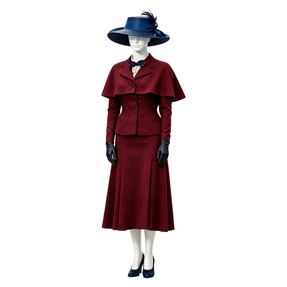 Mary Poppins Returns Mary Poppins Red Skirt Blue Hat Set Outfits Cosplay Costume