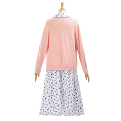 Matilda 2022 Miss Honey Pink Cardigan White Dress Set Outfits Cosplay Costume