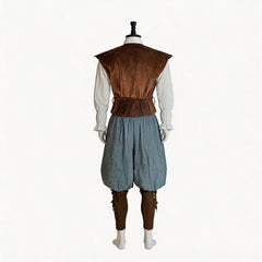 Medieval Pirate Brown Vest Blue Pants Set Outfits Cosplay Costume Halloween Suit