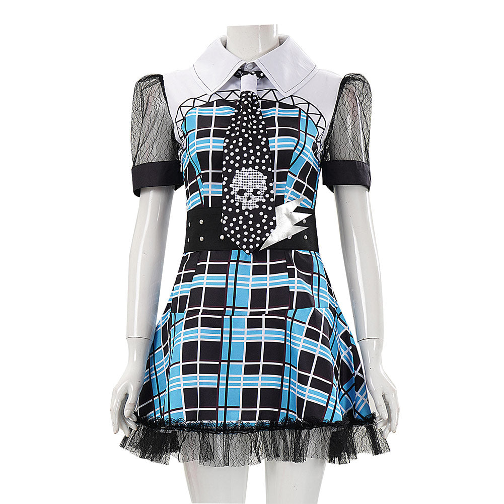 Monster High Frankie Stein Blue Black Dress Outfits Halloween Cosplay Costume 