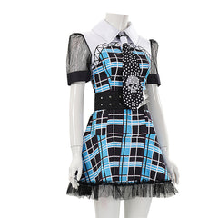 Monster High Frankie Stein Blue Black Dress Outfits Halloween Cosplay Costume 