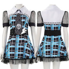 Monster High Frankie Stein Blue Black Dress Outfits Halloween Cosplay Costume 