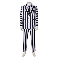 Movie Beetlejuice 2 (2024) Beetlejuice ​Black And White Suit Outfits Cosplay Costume Halloween Carnival Suit 