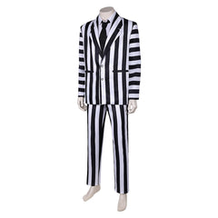 Movie Beetlejuice 2 (2024) Beetlejuice ​Black And White Suit Outfits Cosplay Costume Halloween Carnival Suit 