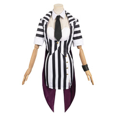 Movie Beetlejuice 2 (2024) Beetlejuice Black Striped Tuxedo Horror Outfits Cosplay Costume Halloween Carnival Suit