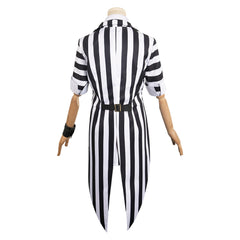 Movie Beetlejuice 2 (2024) Beetlejuice Black Striped Tuxedo Horror Outfits Cosplay Costume Halloween Carnival Suit