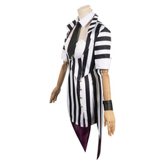 Movie Beetlejuice 2 (2024) Beetlejuice Black Striped Tuxedo Horror Outfits Cosplay Costume Halloween Carnival Suit