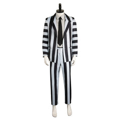 Movie Beetlejuice 2 (2024) Beetlejuice Striped Outfits Cosplay Costume Halloween Carnival Suit 