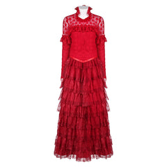 Movie Beetlejuice 2 (2024) Lydia Deetz Red Layered Dress Outfits Cosplay Costume Halloween Carnival Suit 