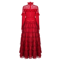 Movie Beetlejuice 2 (2024) Lydia Deetz Red Layered Dress Outfits Cosplay Costume Halloween Carnival Suit 