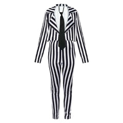 Movie Beetlejuice 2 (2024) Women Version Striped Suit Cosplay Costume Outfits Halloween Carnival Suit