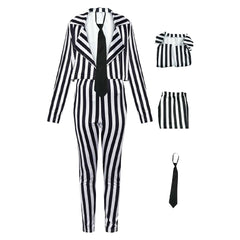 Movie Beetlejuice 2 (2024) Women Version Striped Suit Cosplay Costume Outfits Halloween Carnival Suit