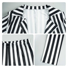 Movie Beetlejuice 2 (2024) Women Version Striped Suit Cosplay Costume Outfits Halloween Carnival Suit