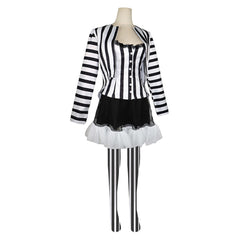 Movie Beetlejuice Beetlejuice (2024) Lydia Black Stripes Dress Outfits Cosplay Costume Halloween Carnival Suit 