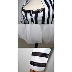 Movie Beetlejuice Beetlejuice (2024) Lydia Black Stripes Dress Outfits Cosplay Costume Halloween Carnival Suit 