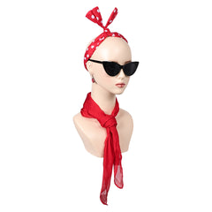 Movie Grease: Rydell High Pink Lady Red Suit Cat Eye Glasses Tie Scarf Socks Earrings 1950's Womens Accessories Props