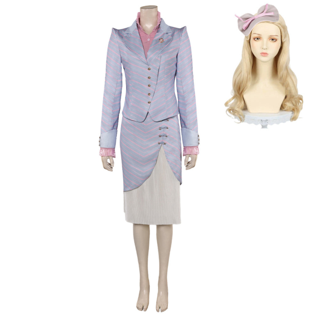 Wicked (2024) Glinda Purple Striped Outfits Cosplay Costume Halloween Carnival Suit