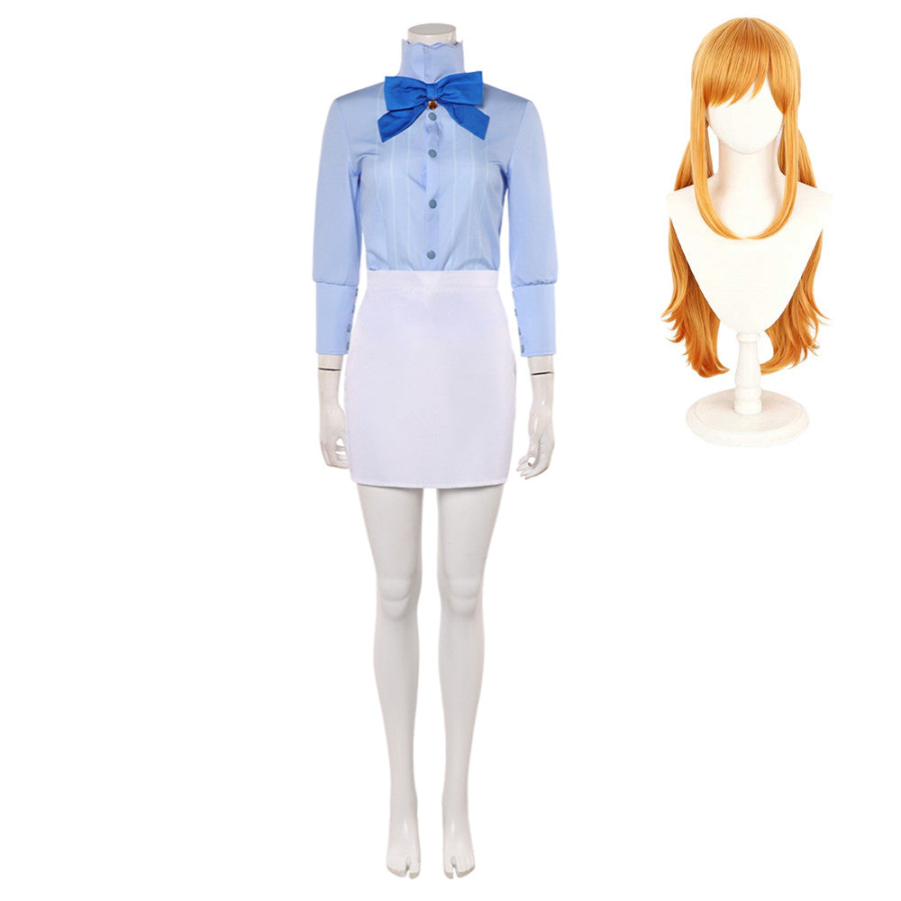 One Piece Heroines (2026) Nami Blue Shirt White Skirt Set Outfits Cosplay Costume