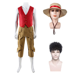 One Piece Live-action 2 (2026) Luffy Red Vest Brown Shorts Set Outfits Cosplay Costume