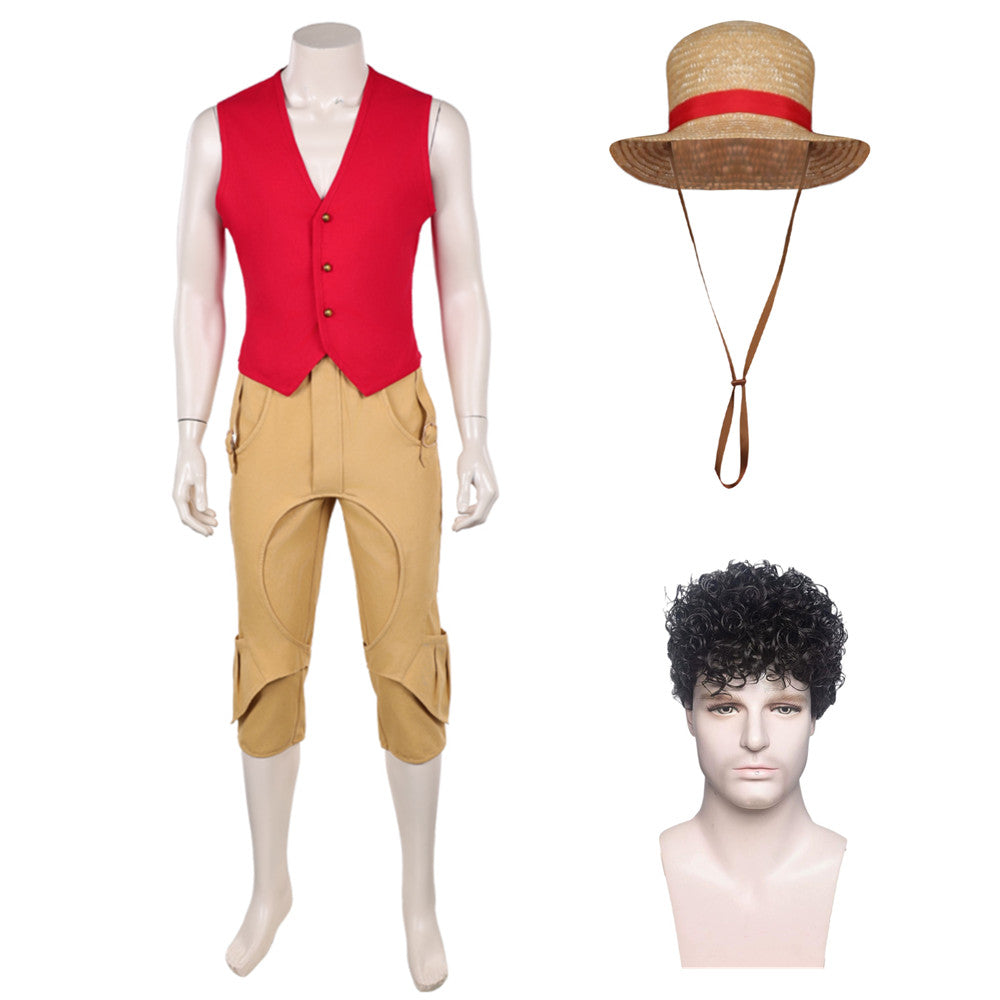 One Piece Live-action 2 (2026) Monkey D. Luffy Red Vest Brown Shorts Set Outfits Cosplay Costume
