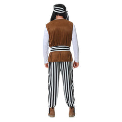 Pirates Black Striped Outfits Cosplay Costume Halloween Carnival Suit 