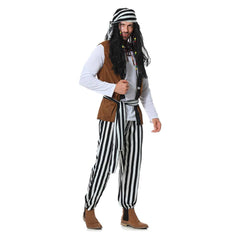 Pirates Black Striped Outfits Cosplay Costume Halloween Carnival Suit 