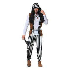 Pirates Black Striped Outfits Cosplay Costume Halloween Carnival Suit 