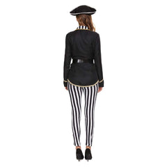 Pirates Black Striped Women Outfits Cosplay Costume Halloween Carnival Suit 