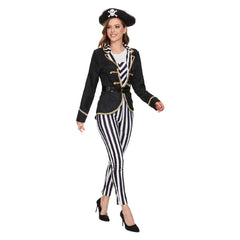 Pirates Black Striped Women Outfits Cosplay Costume Halloween Carnival Suit 